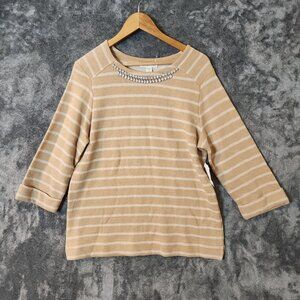 COLDWATER CREEK Jewel Stripe Pullover Long Sleeve Medium 10-12 NWT Khaki & Tan